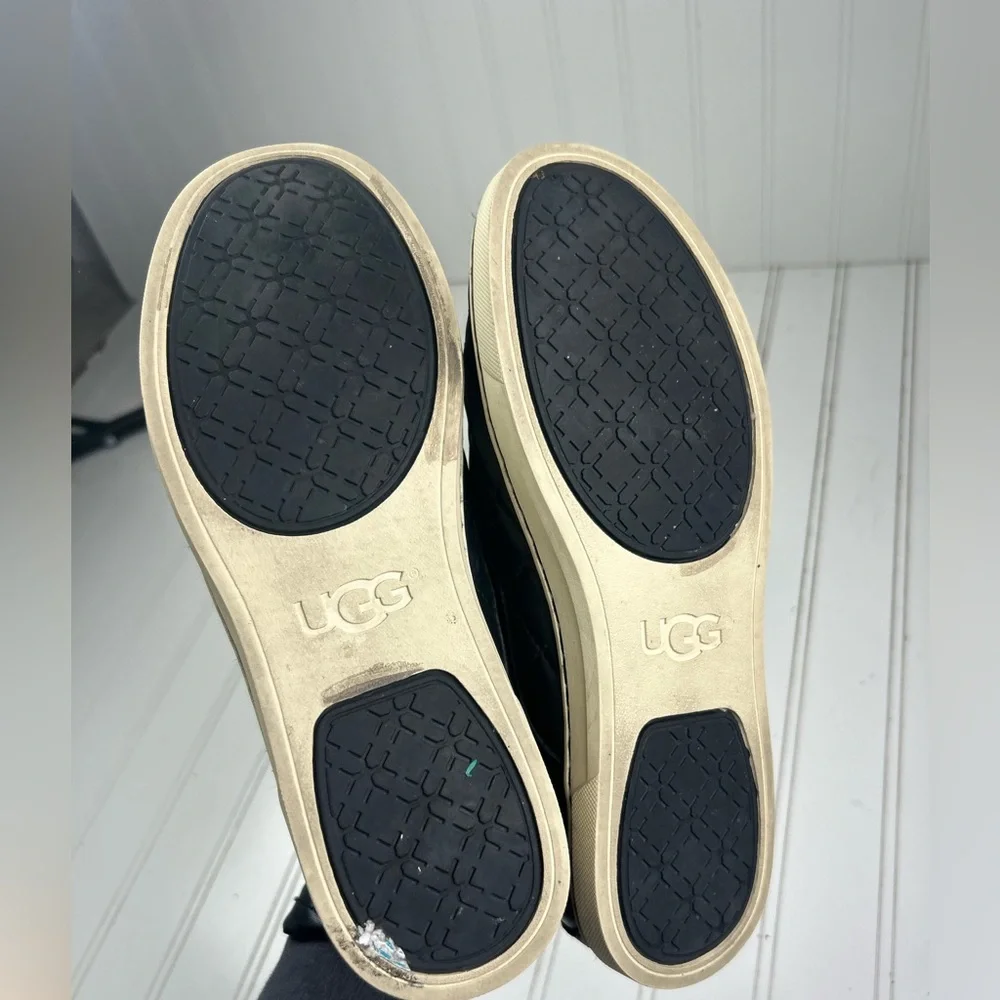 UGG Black Quilted Leather Slip on Sneaker Flats Women’s Size 7.5